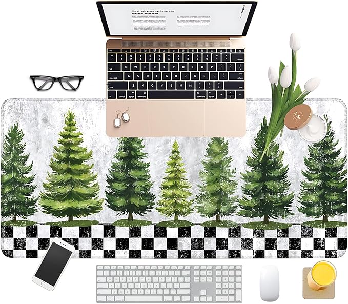 Christmas Tree Gaming Mouse Pad 35.4"x15.7"Desk Mat Anti-Slip Rubber Base & Durable Stitched Edges for Gamers Smooth Mouse Writing Surface for Desk Office/Home