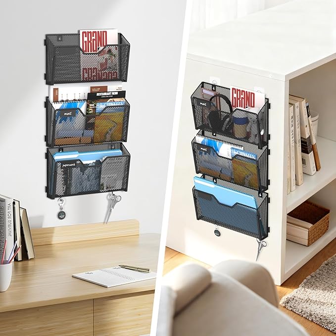 SUPEASY Mail Organizer Wall Mounted, Wall File Holder, Hanging File Organizer, Metal Mesh Mail Oganizer & Mail Holder for Home / Office (with Label Panel, 6 Pack)