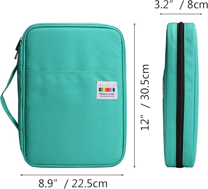 JAKAGO 220 Slots Colored Pencil Case Large Capacity Pen Holder for Artist Painter Zipper Organizer Bag for Marker Highlighter Storage Case for Office Sketch Travel Supplies (Green)