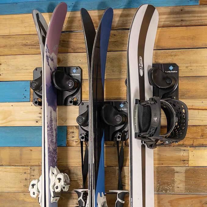 Gravity Grabber Ultimate Ski & Snowboard Wall Storage Rack - Fits any Ski or Snowboard - Save Your Rocker, Tips and Tails - Damage-free - 3x - Black