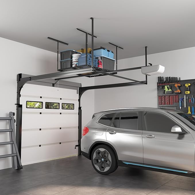 FLEXIMOUNTS 3x4FT Garage Storage Rack Overhead, Adjustable Ceiling Storage Racks, Metal Garage Organization System with 275LBS Weight Capacity(Black), Classic Series