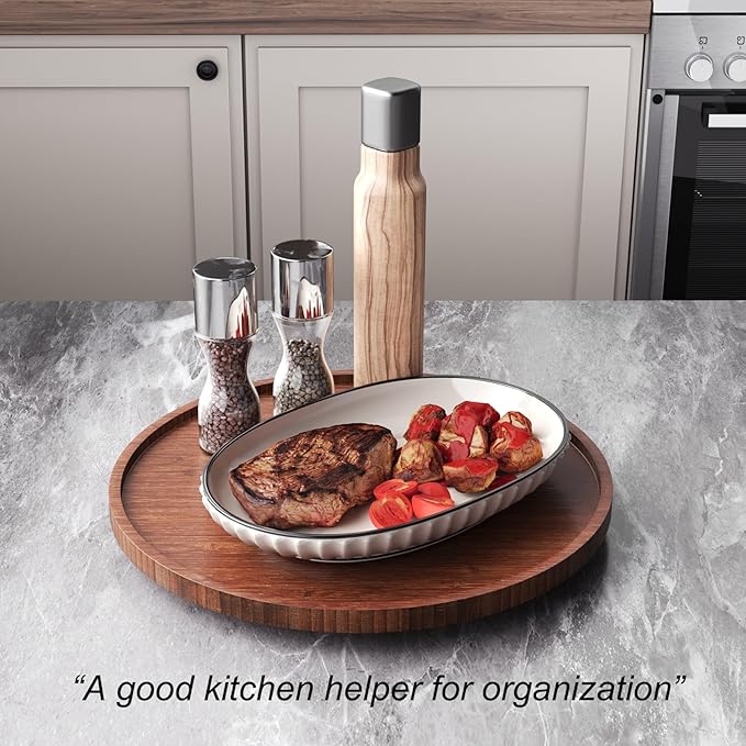 Lazy Susan Organizer for Kitchen,Bamboo Turntable for Cabinet,Pantry,Vanity,Large（Brown）