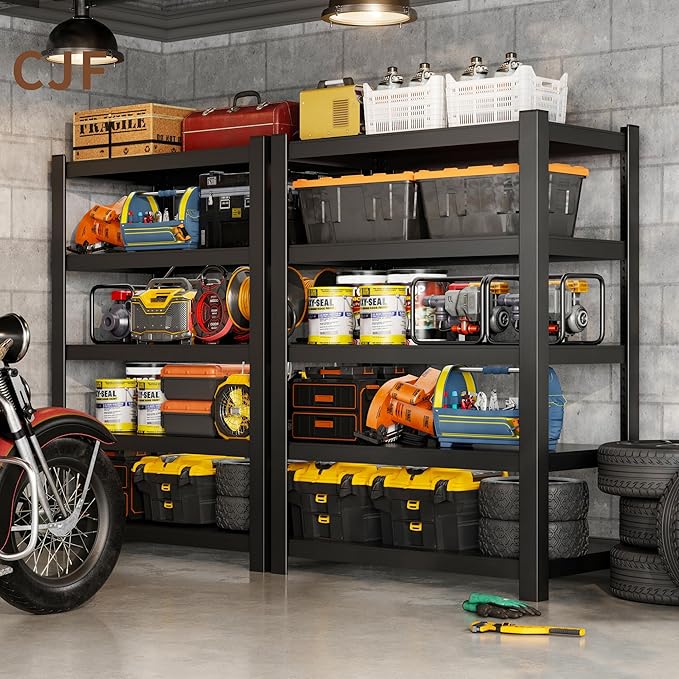 CJF Metal Storage Shelves, 5-Tier Garage Shelving Unit, Heavy Duty Adjustable Metal Shelving for Garage, Basement, Pantry, Warehouse-Black (71 "H x 36" W x 16" D)
