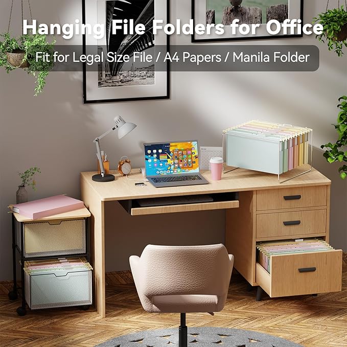 Ansook Plastic Hanging File Folders Legal Size,12 Pack Extra Capacity Expandable Legal File Folder Hanging with Tabs,Heavy Duty 1" Filing Cabinet Folder for Documents,Hanging File Organizer