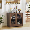 27" Floor Storage Cabinet, Mid-Century Wood Sideboard Buffet Cabinet with Display Arched Acrylic Door & 3-Level Adjustable Shelve for Bathroom, Living Room, Kitchen, Coofee Bar (Walnut)