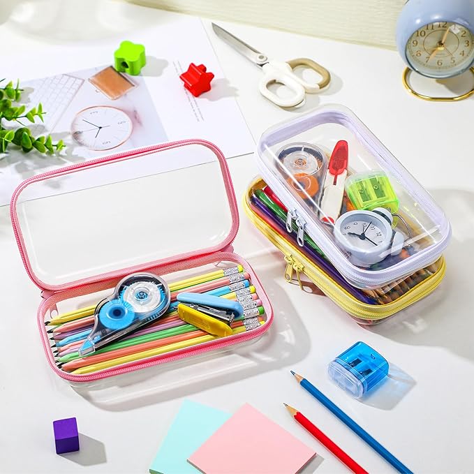 Sanwuta 6 Pcs Clear Hard Zipper Case Hard Plastic Zipper Pouches Transparent Makeup Bag Pencil Pouches for Travel Snacks Christmas Trinket Storage Organizer Box(Colorful,7.48 x 3.94 x 2 Inch)
