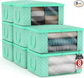 Sorbus Medium Clothes Storage Bags - Foldable Blanket Storage Bins for Organizing Bedroom, Closet, Clothing, Comforter, Organization with Clear Window, Lids and Carry Handles - Set of 8