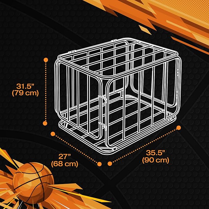 Houseables Ball Cart, Ball Storage, Basketball Cart, Basketball Storage Bin, Sports Equipment Organizer, Holder Cage with Wheels, Volleyball, Gym, Recess, Soccer, Playground, PE, Large Metal Basket