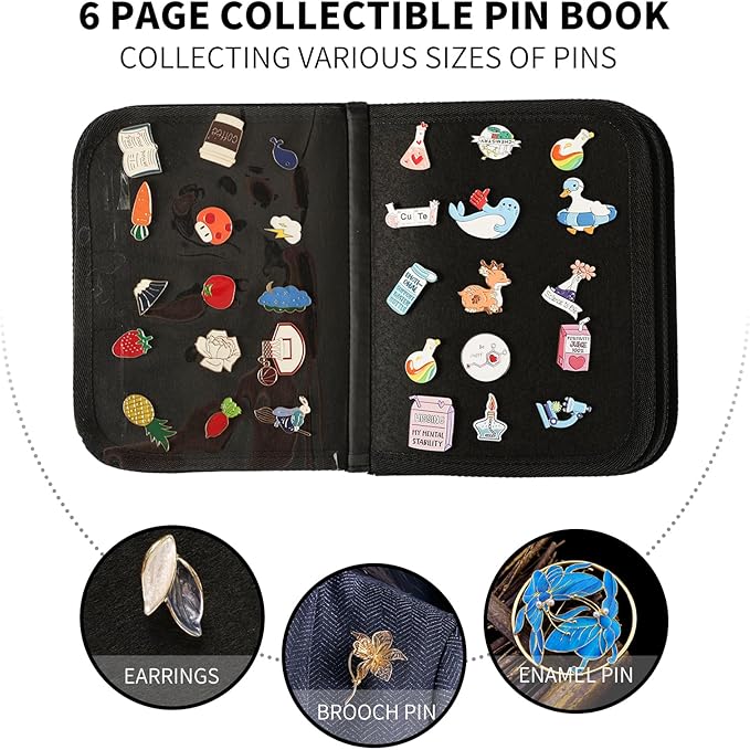 Enamel Pin Display Book, Small Collections Or Travel Pin Trading Book, Pin Collector Display Bag,6-Page Lapel Pin Display Board,For Sports Pins,Memorial Pins, Pin Display Case (Rose Red)
