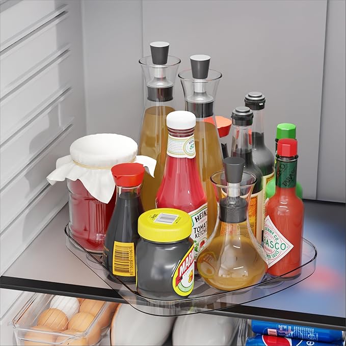 Yieach Clear Refrigerator Lazy Susan Turntable,11.9''x10.2'',Square Fridge Turntable Organizer,Large Rotating Fridge Tray for Kitchen,Countertop,Pantry,Cabinet,Jars and Condiment Organizer,Pack of 1