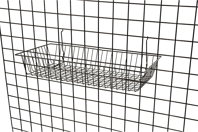Only Garment Racks #5624B (Pack of 6) Black Wire Baskets for Grid Wall and Slat Wall - Merchandiser Baskets, Black Wire Basket 24" L x 12" D x 4" H (Set of 6) (Pack of 6)