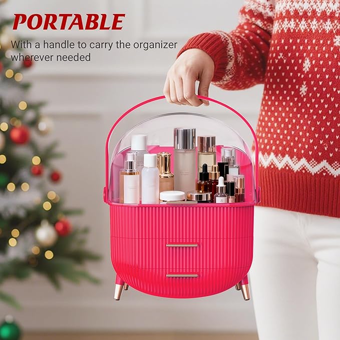 MASSY Egg Shape(Oval) Makeup Storage Box, Countertop Portable Vanity Cosmetics Organizer Preppy