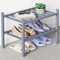 Smiry Bamboo Shoe Rack for Closet, 2 Tier Small Wooden Stackable Shoe Organizer, Free Standing Shoes Storage Shelf for Entryway, Front Door Entrance, Grey