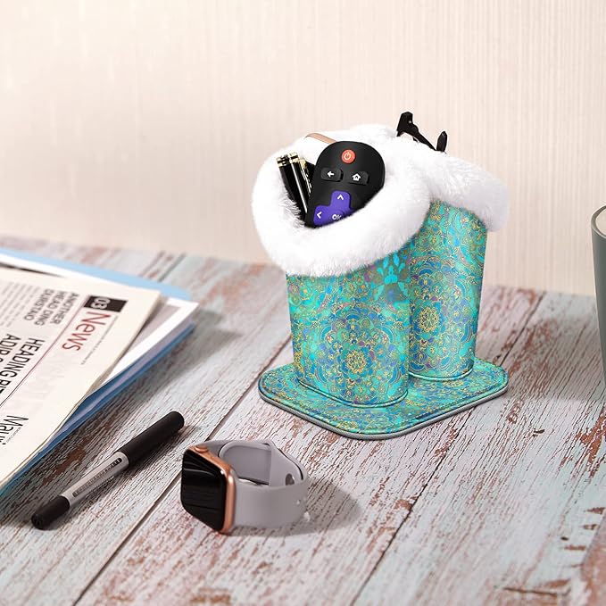 Fintie Plush Lined Double Eyeglasses Holder with Magnetic Base, Glasses Stand Case Organizer for Desk, Nightstand, Office, Shades of Blue