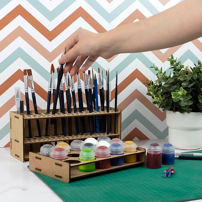 Paint Brush holder. Large Capacity Paint brush organizer and Art Supply Organizer kit for table and wall miniatures modeling crafts
