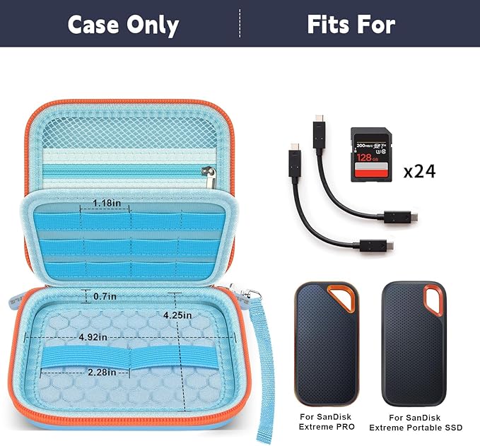 Case Compatible with SanDisk 1TB 2TB 4TB 500GB 8TB for SanDisk Extreme PRO Portable SSD External Hard Drive, Memory Card SD SDXC SDHC Card Storage Holder Organizer - for 2 Pcs SSD (Blue)