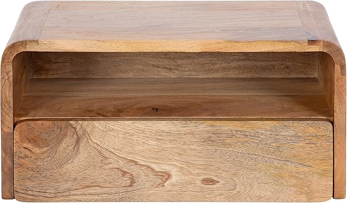 Kate and Laurel Kato Transitional Wood Floating Side Table with Drawer, 18 x 10 x 9, Natural Brown, Modern Wooden Floating Nightstand for Bedroom Bedside Table