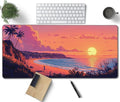 Sunset Beach Large Mouse Pad, Anime Style Gaming Desk Mat, XXL Keyboard Desk Pad Mat for Desktop, 35.4"x15.7" Non-Slip Base Big Mousepad with Stitched Edges