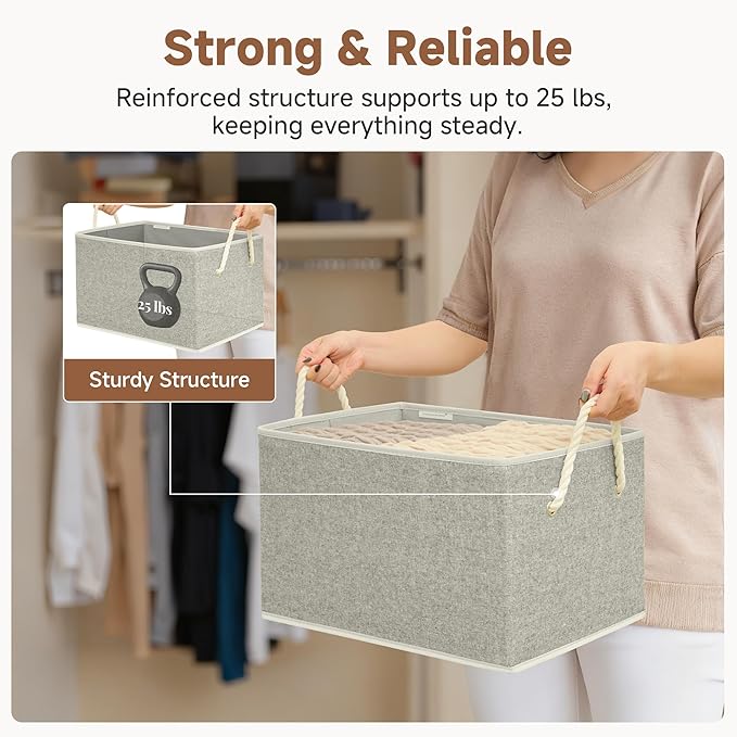 StorageWorks Storage Baskets for Shelves, Foldable Fabric Closet Storage Bins with Handles, Fabric Storage Bins Clothes Organizer, Gray, 3-Pack, Extra Large