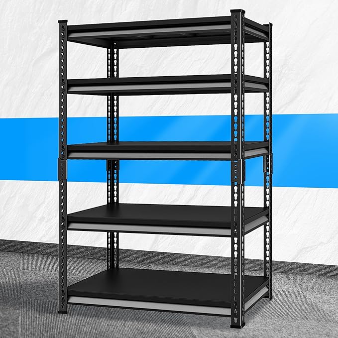 Heavy Duty Garage Shelves - 40''W 2,200Lbs Steel Metal Adjustable Utility Industrial Storage Shelving Rack Units for Warehouse Basement 5 Tier Black 39.3" W x 17.7" D x 78" H