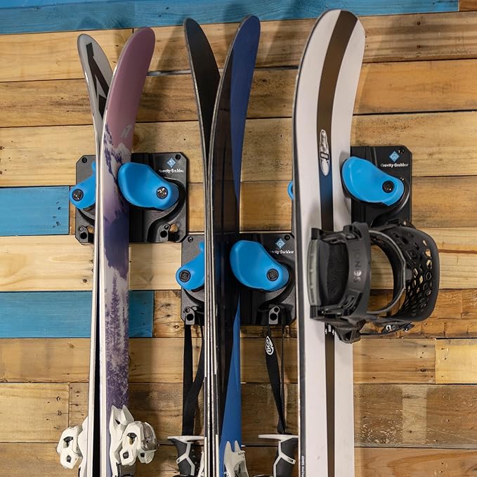 Gravity Grabber - Ultimate Ski & Snowboard Wall Rack | Secure, Non-Slip Storage | Fits Any Ski/Board | Garage Organization | Ski Storage Rack | Snowboard Storage Rack | Winter Gear Organizer | 3 Pck