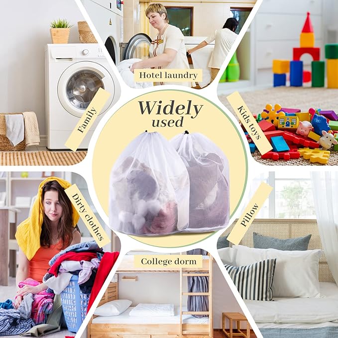 30 Pcs 24 * 32 Inches Fine Mesh Laundry Bag with Drawstring Large Heavy Duty Mesh Bag Machine Washable Sheet Drawstring Net for Delicates College Dorm