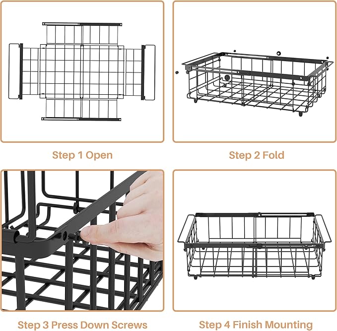 UMDONX Freezer Organizer Bins – Expandable from 11.2" to 17.7", Fit 5–10 Cu.Ft Chest Freezer, Hanging Storage Baskets for Deep Freezer, Easy Slide Access, 2 Pack (Black)