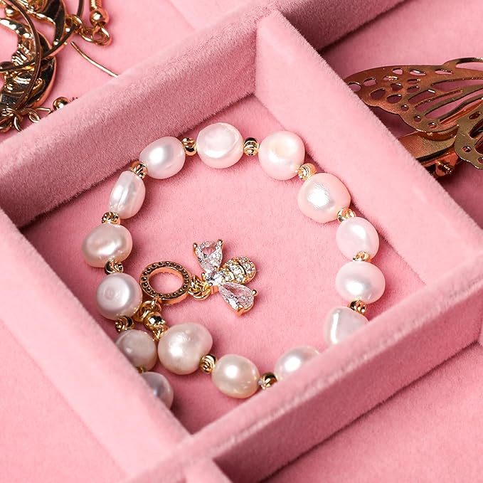 Frebeauty Velvet Jewelry Tray,24 Grid Jewelry Organizer with Clear Lid,Earring Holder Organizer with Clasp,Drawer Insert Rings Pendants Brooches,13.8 x 9.5 x 2 Inches,Gift for Women(Pink)