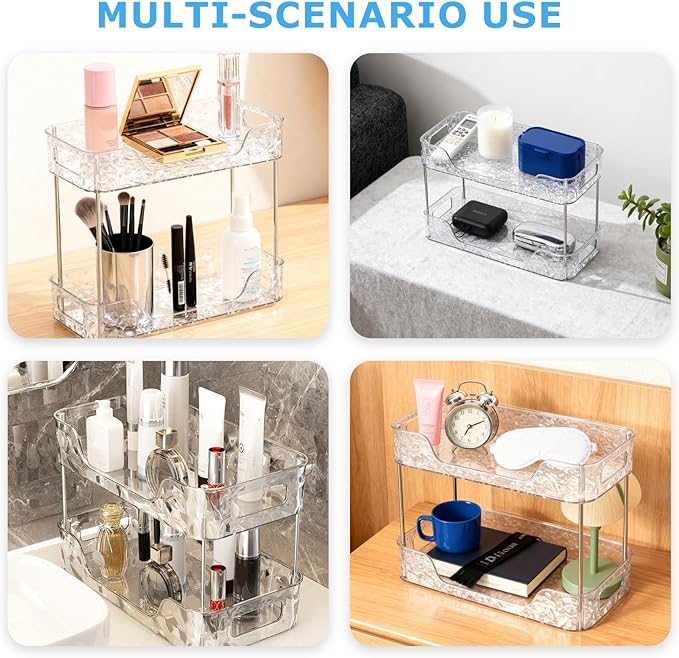 2 Tier Bathroom Counter Organizer, Makeup and Perfume Organizer Tray for Vanity, Skincare and Bathroom Storage Shelf