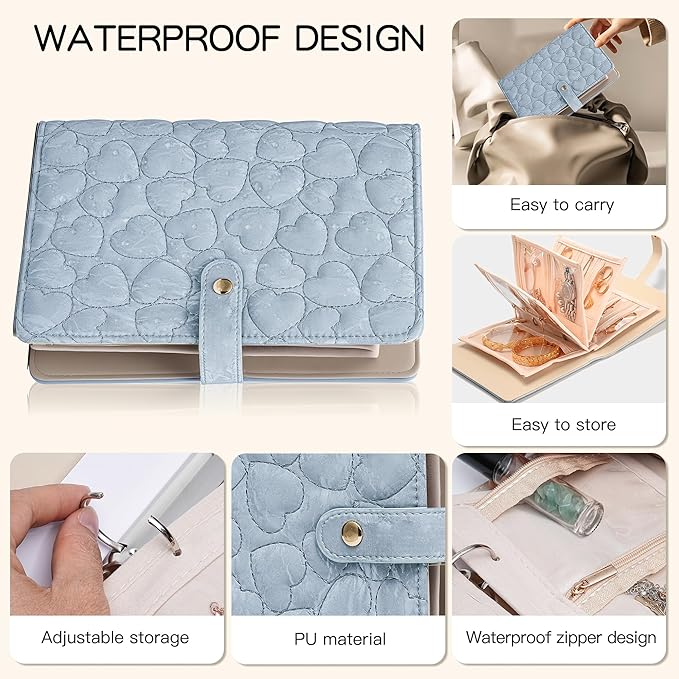Travel Jewelry Organizer Case,Jewelry Storage Roll Bag for Women,Tangle-Free Portable Storage for Necklaces & Earrings/Rings/Bracelets,Jewelry Storage Book, Waterproof Organizer Bag