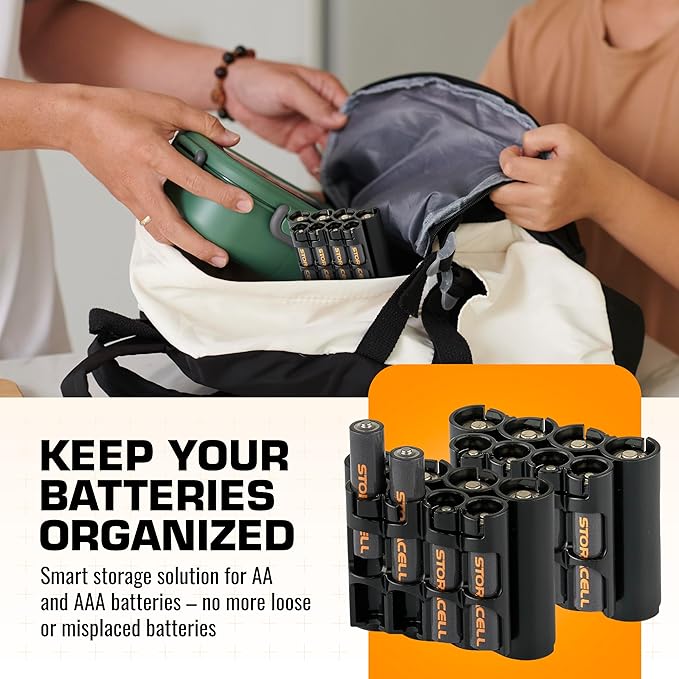 Storacell AA + AAA Combo Battery Storage Caddy and Dispenser (Pack of 2), Black, Holds 4 AA + 4 AAA Batteries (Not Included), Durable & Compact Design, The Original Battery Caddy, Made in The USA