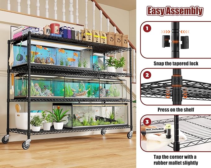 PrimeZone 60" W x 24" D x 76" H Heavy Duty Wire Storage Shelves with Wheels, 4 Tier Adjustable NSF Certified Garage Shelving Unit, Rolling Metal Organizer Shelf Rack for Warehouse, Pantry, 4 Packs