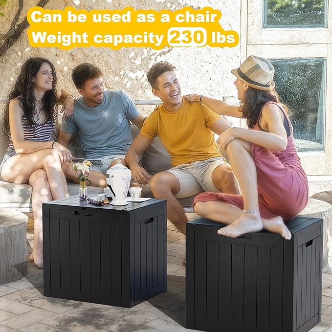 33 Gallon Outdoor Deck Box,Storage Lockable Waterproof Patio Furniture,Garden Tools,Cushions,Pool Accessories Outside Storage Resin Box(Black)
