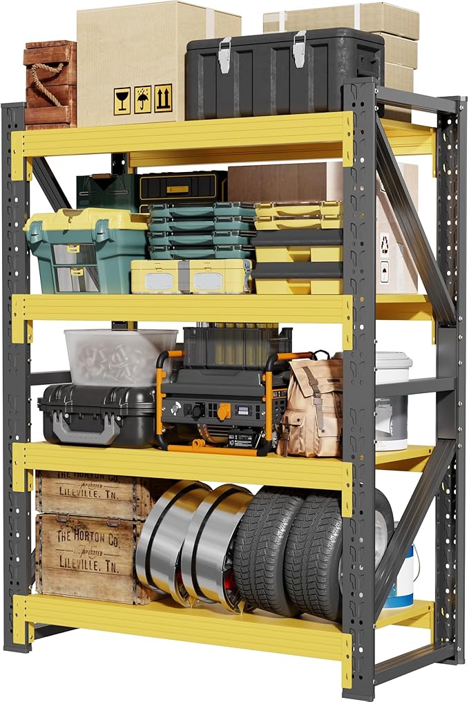 60" W Garage Shelving,4-Tier Heavy Duty Storage Shelves Unit with Adjustable Metal Shelf for Warehouse,Basement,Workshop,5000LBS,60" W x 24" D x 79" H,Black&Yellow