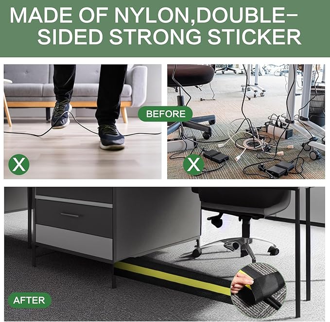 WILLBOND Carpet Cord Cover Cable Protector Floor Cover Cable Protector Management Only for Commercial Office Carpet(147.64 ft,Black and Yellow)