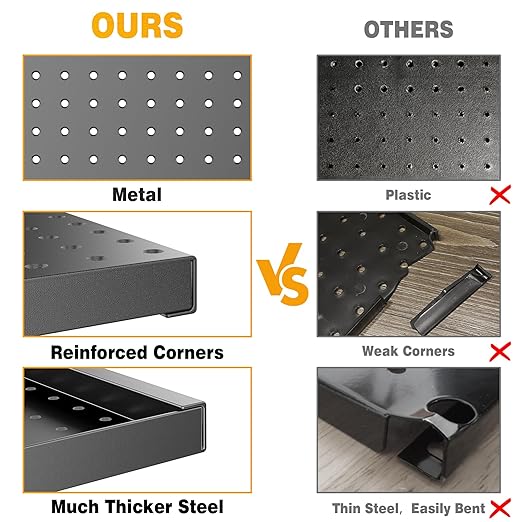 Pegboard Smith Metal Pegboard Panels 12" x 24", 4 Pack Black Wall Mounted Tool Organizer Boards, Heavy Duty Tool Storage Peg Board for Garage, Workbench, Office, Fits 1/4" Peg Hooks