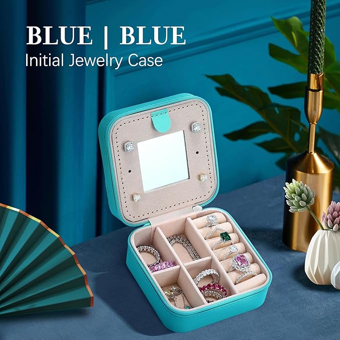 Parima Travel Jewelry Box for Girls Women, Jewelry Organizer Box | Personalized Jewelry Boxes for Women Girls Jewelry Box | Necklace Earrings Ring Box - Letter J, Aqua Blue