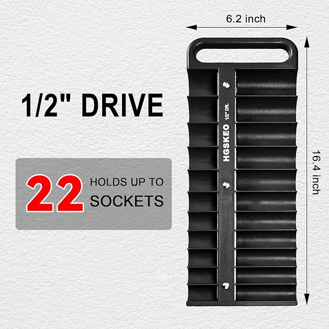 Magnetic Socket Holder Set with Handle, Portable Socket Organizer, Heavy Duty Socket Racks (Black, 1/2" Drive)