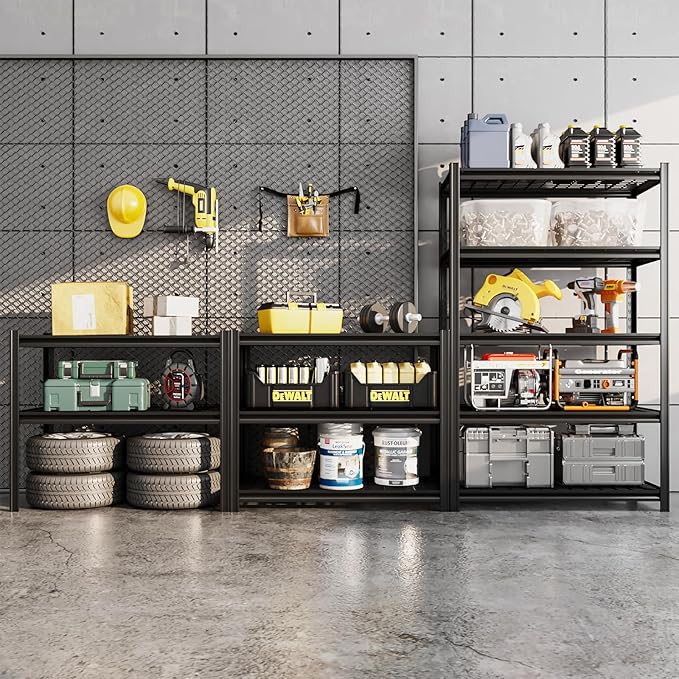 35" W Father&I Industrial Heavy-Dudy Garage Shelving Units/Systems: Metal 5-T Storage Shelves Adjustable for Basement/Closet/Tote/Kitchen/Pantry Organization, 72" H*35" W *15.7" D, Black