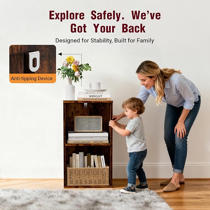 Book Shelf, Wooden Cube Storage Organizer with 11" Open Cubes, Stackable Bookcase for Room Divider Storage, Bookshelf for Living Room, Bedroom, Office (Indonesian Antique Oak, 2-Cube)