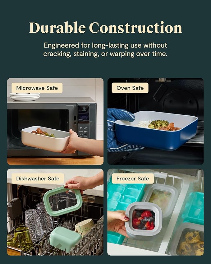 Caraway Glass Food Storage - 6.6 Cup Glass Container - Ceramic Coated Food Container - Non Toxic, Non Stick Lunch Box Container with Lids - Dishwasher, Oven, & Microwave Safe - Navy