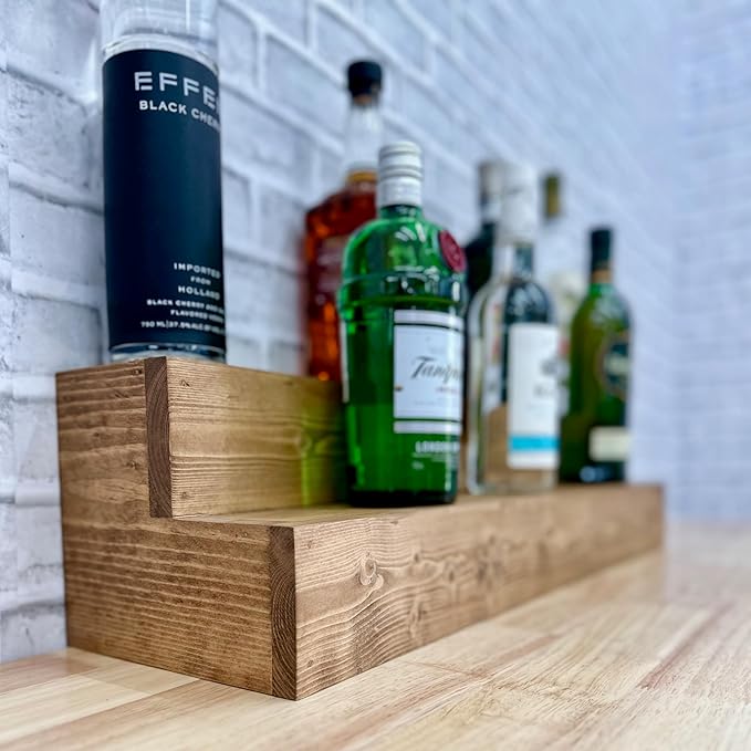 Tiered Bottle Shelf | 2 Tier Liquor Bottle Display | Bar Organization | Display Shelf | Wine Shelf | Bar Display | Kitchen Counter Shelf (24", Early American)