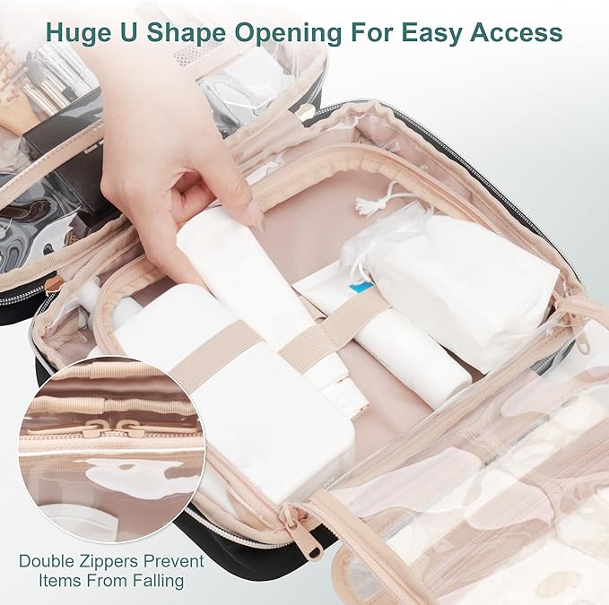 Everfun Hanging Travel Toiletry Bag for Women Traveling With Leakproof Compartment Makeup Cosmetic Organizer Dopp Kit Travel Accessories Essentials Must Have