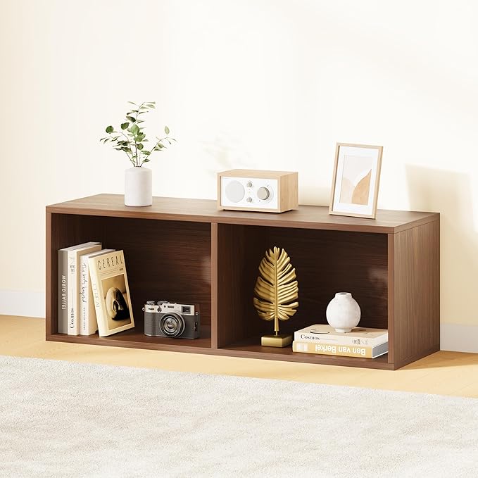 IOTXY DIY Modular Cube Bookcase - CubeXY Customizable Stackable Expandable Basic Shelving Units, 2-Cube Wooden Open Bookshelf for Miscellaneous Storage Organizer, Walnut