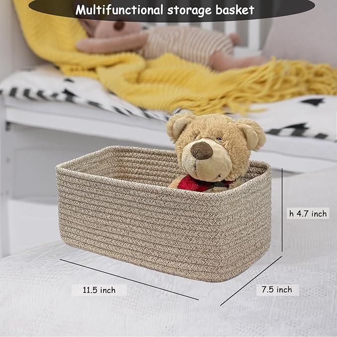 COMFY-HOMI 11.5"x7.5"x4.7" Storage Baskets for Organizing | Cotton Rope Woven Basket | Toy Storage Bin Box | Basket for Shelves, Closet Organizer Bin, Decorative Closet Shelf, 1 Pack all brown