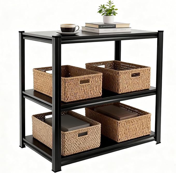 3-Tier End Table, Sofa Side Table for Small Space with Storage Shelf, Couch Table & Nightstand for Living Room, Bedroom, Office,32''H×14''W×12''D