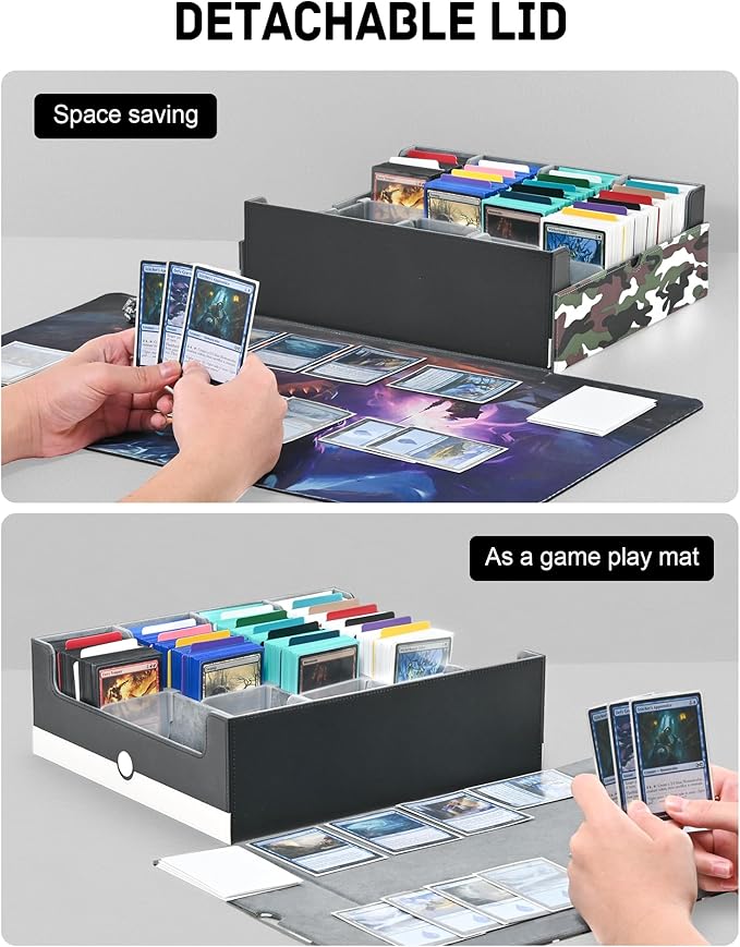 ZLCA Card Storage Box for MTG PTCG, Commander Deck Box Holds 3200+, Deck Storage Case with 4 Stoppers(Camouflage& White)