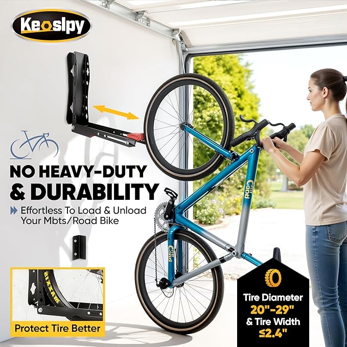 Swivel Bike Wall Mount Space Saving, Garage Bike Rack Wall Mount, No Lifting Vertical Bike Wall Hangers for Garage Storage Solution (2 Pack)