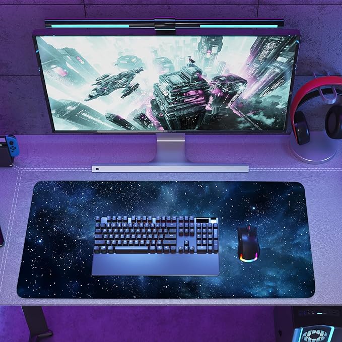 Galaxy Mouse Pad – Large Extended Desk Mat 35.43 x 15.75 in – Deep Space Nebula Starry Sky Design, Non-Slip Base, Waterproof Surface, Oversized Keyboard & Mouse Pad for Gaming or Office