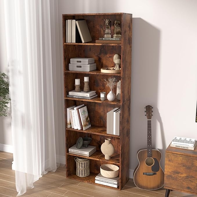 6 Tier Book Shelf，Wooden 6 Cube Storage Organizer,Low Bookcase Storage Display Organizer (Brown, 6 Cube-W(23.6inch))